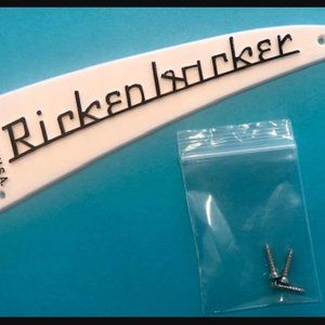 WHITE RICKENBACKER TRUSS ROD COVER WITH RAISED BLACK LETTERS THREE SCREWS
